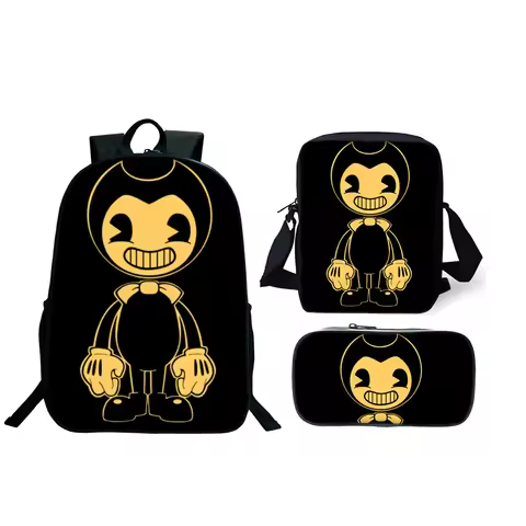 3Pcs/Set Bendy And The Ink Machine Backpacks For Boy Girls Anime Game Book Bags Sets Laptop Backpack
