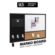 ULTi Marko Board - Whiteboard, Blackboard & Bulletin Cork Board - Wall Mounted, Magnetic w/ Mail Hol
