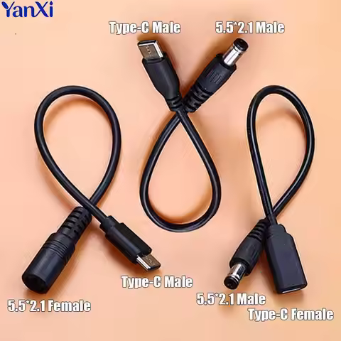 USB Type-C to DC 5.5*2.1mm Power Jack Conector Male to Female Adapter Cable Type C 5521 Supply Charg