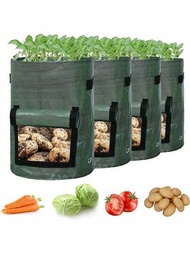 4入組/袋馬鈴薯生長袋,帶有蓋子和手柄的馬鈴薯種植袋,適用於洋蔥、水果、番茄、胡蘿蔔等蔬菜種植袋(7加侖)