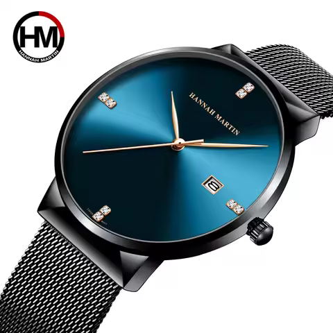 HANNAH MARTIN Men Watch Stainless Steel Classical Business Waterproof Top Brand Luxury Quartz Moveme