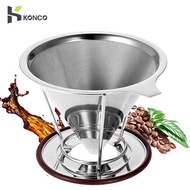 KONCO Stainless Steel Pour Over Coffee Dripper With Stand Cone Filter Drip Coffee Maker Reusable Coffee Filter Brewer