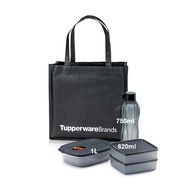 Tupperware Black Series Executive Eco Set 750ml Bottle 1L Reheatable Divided Lunch Box 620ml Large Square Away