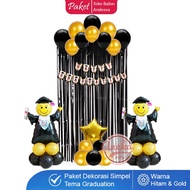 paket dekorasi graduation hitam gold / set balon dekorasi wisuda happy graduation / balon congrats