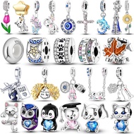 HOT SALE 925 Silver Bear Cat Owl Penguin Charms Fit Original  Travel Charm Beads Pendent Dangle Brac