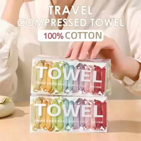 14Pcs/Box Compressed Disposable Travel Outdoor Washcloth Quick Drying Pure Cotton Non-Woven Fabric W