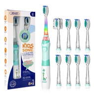 Seago Kids Electric Toothbrush for ages 3-12, 8 replacement brushes, 2-minute timer, IPX7 waterproof