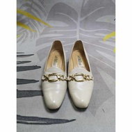 Beige Rounded Toe Block Heels