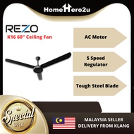 Rezo Ventus K16 Ceiling Fan 60 Inch 3 Metal Blades Heavy Duty Motor 5 Speed with Regulator Kipas Sil