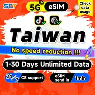 SCT Taiwan eSIM 5G 1-30 days Total 1GB-30GB Unlimited 4G Data eSIM Taiwan SIM Card eSIM Send in 1min