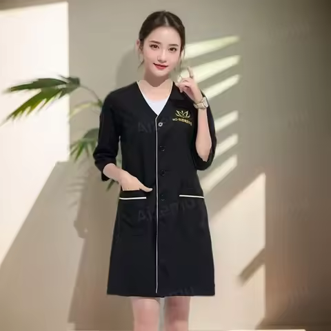 Black beauty uniforms woman beauty salon dress spa uniform scrub uniform plus size white grooming La