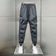 Ice-silk cargo pants mens summer loose-fitting foot-binding Harlan pants cool cool casual pants thin