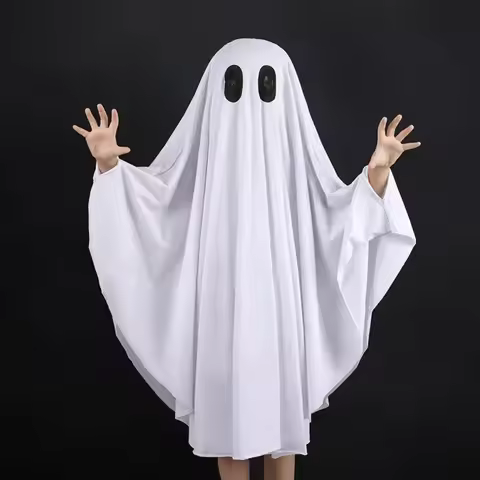 Scary Unisex Halloween Ghost Costume Boo Ghost Trick-or-Treat Halloween Ghost Cloak White Spooky Fan
