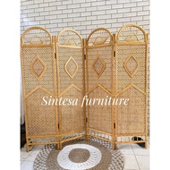 NEW!!! NEW!!! Natural rattan room divider, minimalist 4-door screen, vintage rattan screen