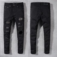 2026 NEW Amiri 565 New Amiri Black High Street Ripped Jeans Mens Patch Stretch Slim Slim High Street