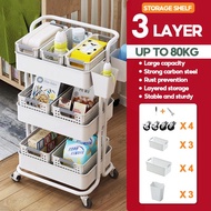 Trolley Cart Organizer 3-Tier Utility Cart with Basket Shelf Storage with Wheels and Handle for Baby