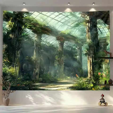 Magic Garden Tapestry Wall Hanging-Lush Jungle Scene Nature Inspired Decorative Tapestry for Bedroom