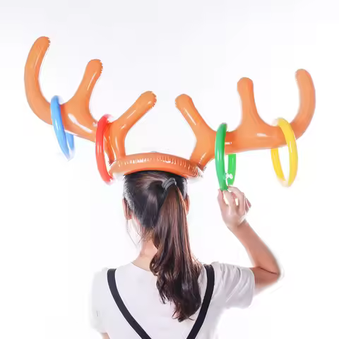 Christmas Party Toss Game Inflatable Reindeer Antler Hat with Rings Hats Inflatable Reindeer Antler 
