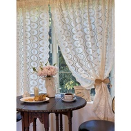 French Retro Romantic Cream Color Heavy Industry Hollow Embroidery Beige Curtain Small Window Half C