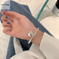 FINE Simple Fashion Women Minimalist Creative Ball Pendant Bangle Silver Glossy Bracelet Party Jewelry Korean Style Bracelet