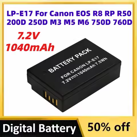 7.2V 1040mAh LP-E17 Li-lon Digital Batteries for Canon EOS R8 RP R50 200D 250D M3 M5 M6 750D 760D T6