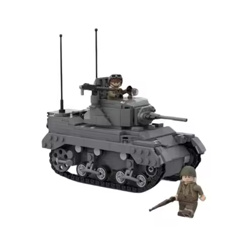 Hot WW2 M5 Tank Military Toys Tracked Armored M5A1 Fighting Vehicle Model Building Blocks Educationa
