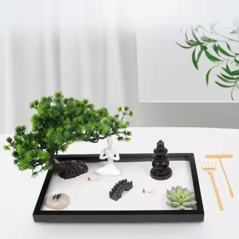 Mini Zen Garden Kit Meditation & Relaxation Desk Sand Art Durable Design Home Decor Items Festival G