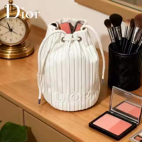 Christian Dior Dior’s bag Minimalist White Striped Drawstring Cosmetic Pouch For Women With Multiple
