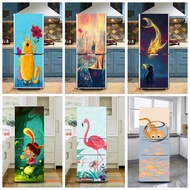 Custom  Fridge sticker wallpaper Cartoon Cat Cake Dessert Refrigerator Door Mural Sticker Adhesive W