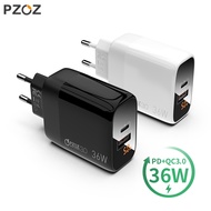PZOZ PD 18W Quick Charge 3.0 USB Charger 36W Fast Charging LED Display EU Wall Adapter For 11 8 7 6s xiaomi redmi note 9s