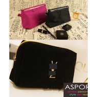 Gold Embroidery Zip Velvet  Pouch / Embroidered Wristlet Zip Pouch Black Pink *Perfume Cosmetic GWP*