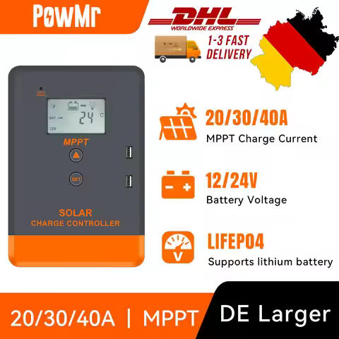 PowMr Solar Charge Controller MPPT 20A/30A/40A Charging Auto LCD Display Regulator 12V/24V Lithium B