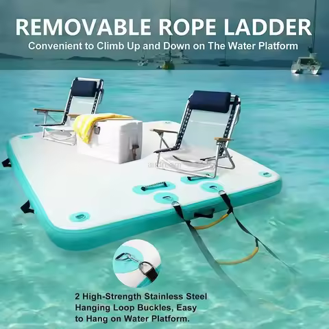 Inflatable 6/8ft Floating Dock Water Platform Non-Slip Multi-People Float Mat for Lake Island Swimmi