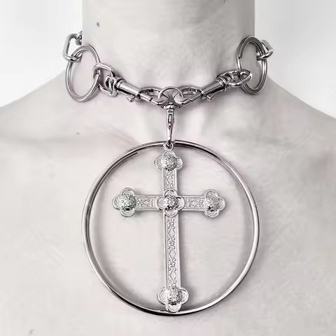 Grunge Jewelry Buckle Loop Type Cross Pendant Necklace Korean Fashion Aesthetic Chains Necklace Char