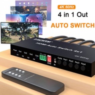 4k 60hz HDMI Auto Switch 4x1 HDMI Switcher Selector HDR 3D 4 in 1 Out Video Converter for DVD Media 