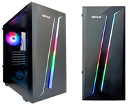 CASE VENUZ ATX Mid Tower Tempered Glass Gaming Case with RGB Strip Front Panel &amp; Rainbow RGB Fan x1 VC 1814 – Black