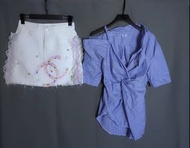 韓國Damia小香風珍珠蕾絲白色高腰牛仔短裙 A1029【點點藏物】