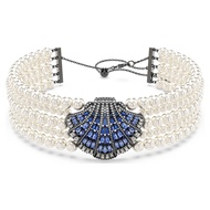 Idyllia neck necklace Imitation crystal pearls, shells, blue,