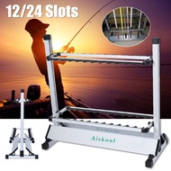 12/24 fishing rod display stand, rod holder is easy to assemble, suitable for almost all fishing rods, can accommodate 12/24 fishing rods Aluminium Rack Saltiga &amp; Prawning Rods Stand Holder Clamps Fishing Cup Hook