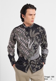 MANZONE - Kemeja Koko Shanghai Batik Lengan Panjang Wardhana Slim Fit - Black