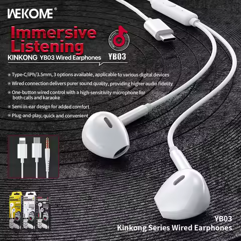 WEKOME YB03 KingKong Wired Earphones Type-C/Lightning/3.5mm Hi-Fi Sound Comfort Fit In-Ear