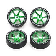 TAMIYA 95666 FULLY COWLED 30TH ANNIV. SUPER HARD LOW PROFILE TIRES & MATTE GREEN PLATED WHEELS
