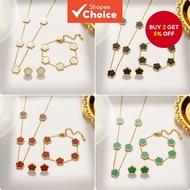 Womens Jewelry Set Necklace Bracelet Earrings with 5 Leaf Clover Pendant