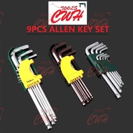 MM / INCHES SIZE PRC 9PCS ALLEN KEY SET 1.5-10MM 1/16-3/8 INCHES HEX DRIVER S2 / CRV EXTRA LONG / NO