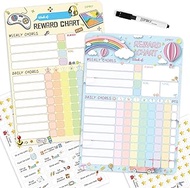 Magnetic Dry Erase Chore Chart for Two Kids at Home, Reward Chart for Kids Behavior. Includes 52 Sta