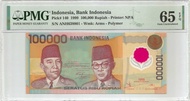 Uang Indonesia 1999 100000 638801 Soekarno Hatta Polymer PMG 65 EPQ