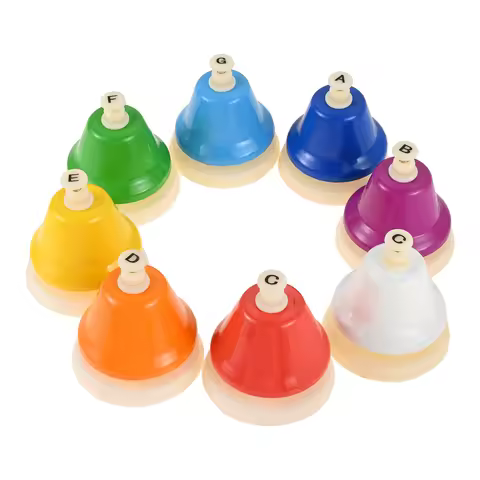 8Pcs Rainbow Desk Bells 8 Notes Diatonic Metal Musical Bells Musical Learning W/ Codes for Correspon
