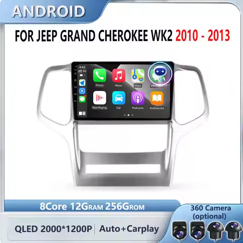 For Jeep Grand Cherokee WK2 Carplay Auto Android 15 2010 - 2013 Car Radio Multimedia Video Player Na