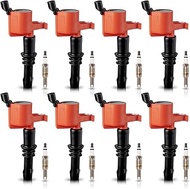 ENA Platinum Spark Plug and Ignition Coil Pack Set of 8 Compatible with Ford Lincoln Mercury V8 V10 