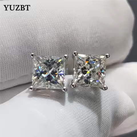 YUZBT 14K White Gold Total 1-4 Carat Princess Cut Diamond Test Past Square D Color Moissanite Stud E